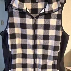 Chaps Black and White Buffalo Plaid Fleece Vest